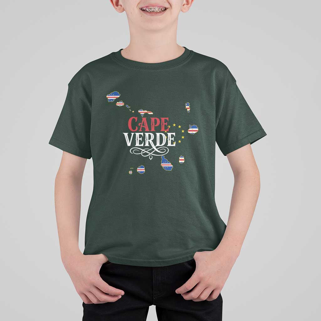 Cabo Verde Islands Flag Map T Shirt For Kid Cape Verde Vintage Pride