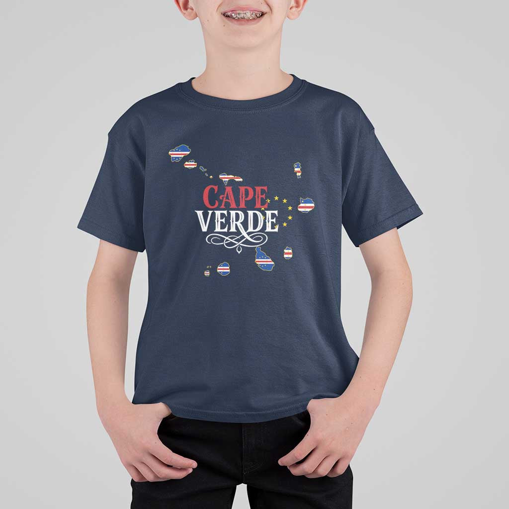 Cabo Verde Islands Flag Map T Shirt For Kid Cape Verde Vintage Pride