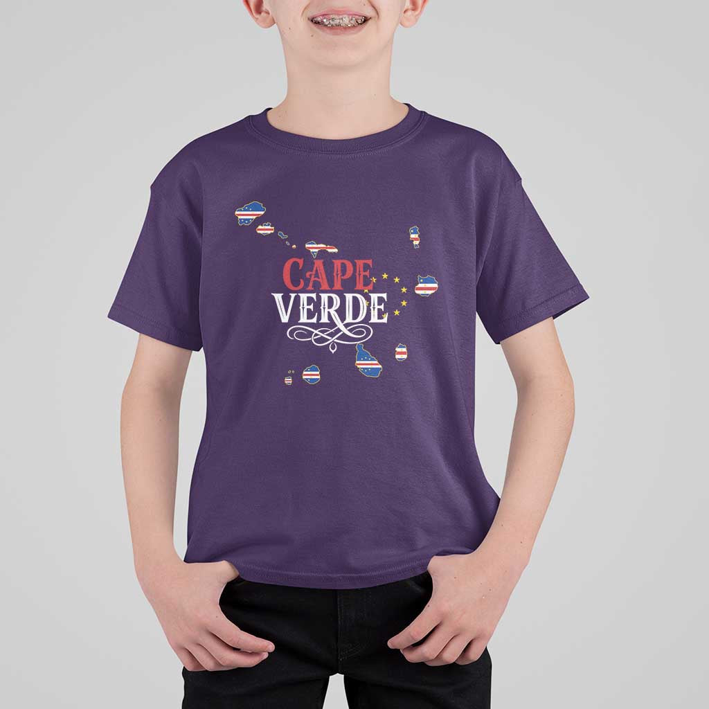 Cabo Verde Islands Flag Map T Shirt For Kid Cape Verde Vintage Pride