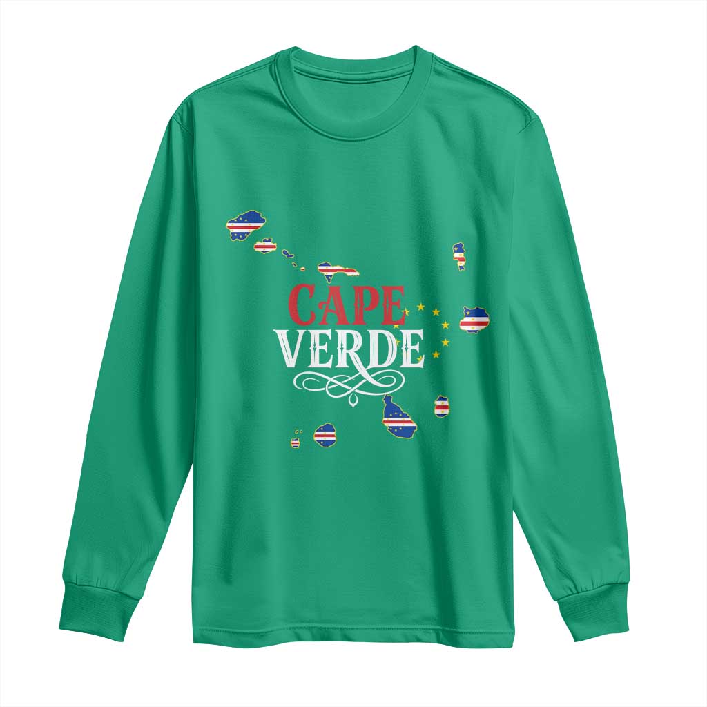 Cabo Verde Islands Flag Map Long Sleeve Shirt Cape Verde Vintage Pride