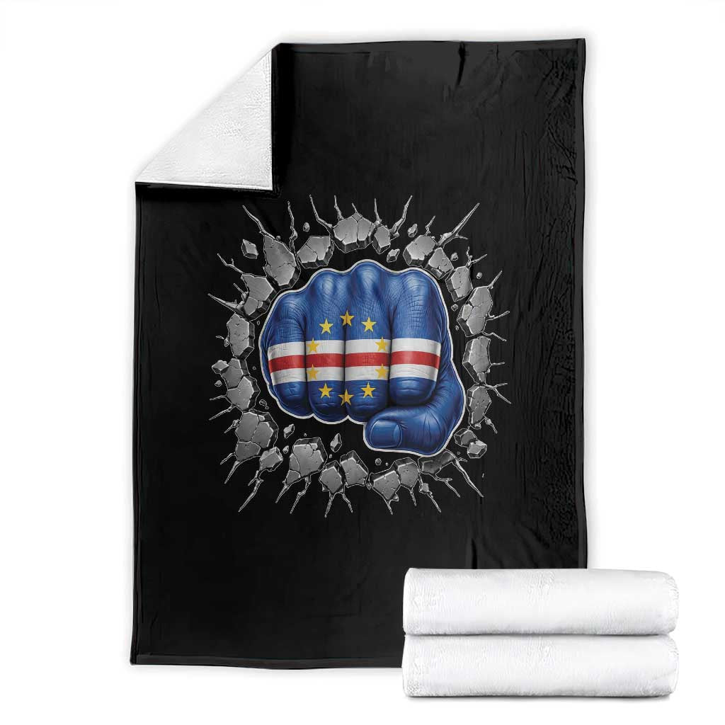 Cape Verde Flag Fist Power Stone Wall Break Graphic Throw Blanket Cabo Verde Strong Roots National Pride