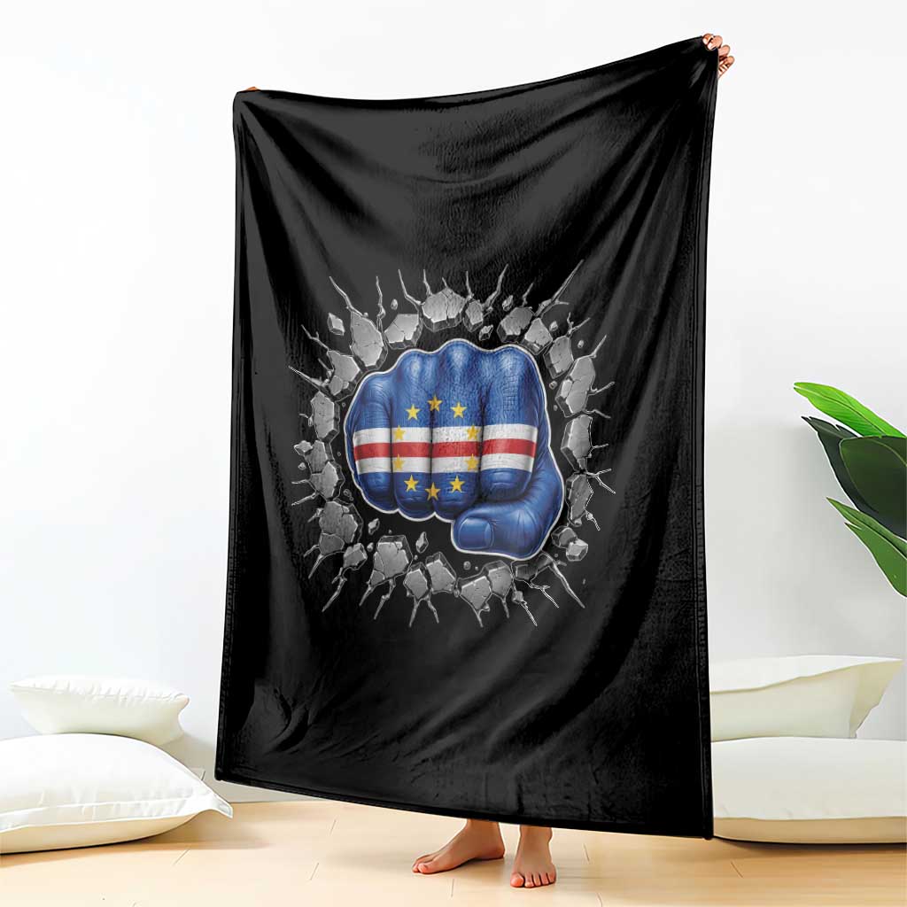Cape Verde Flag Fist Power Stone Wall Break Graphic Throw Blanket Cabo Verde Strong Roots National Pride