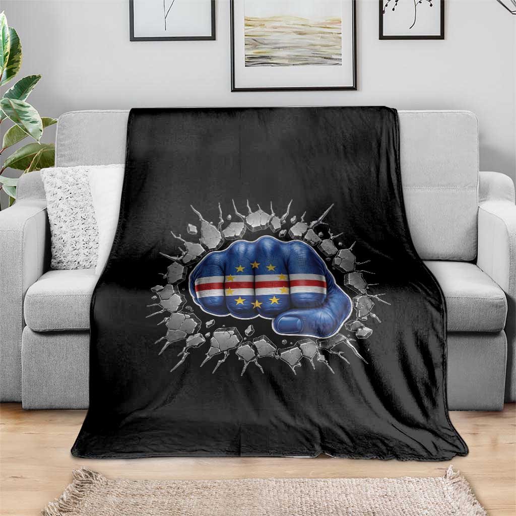 Cape Verde Flag Fist Power Stone Wall Break Graphic Throw Blanket Cabo Verde Strong Roots National Pride
