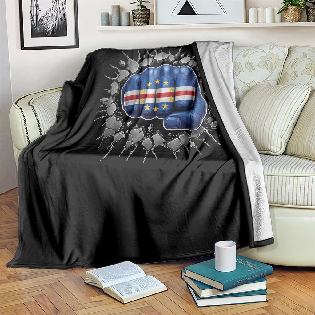 Cape Verde Flag Fist Power Stone Wall Break Graphic Throw Blanket Cabo Verde Strong Roots National Pride