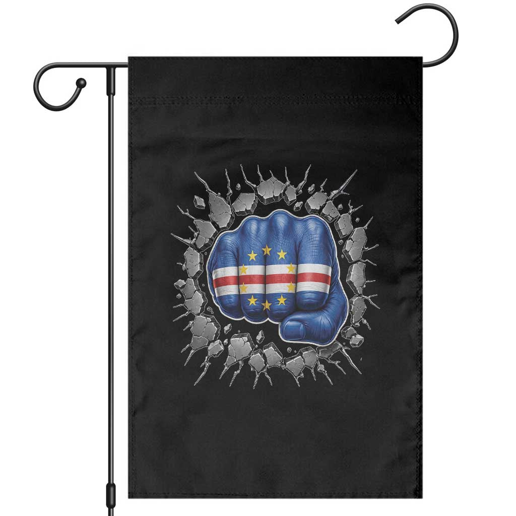Cape Verde Flag Fist Power Stone Wall Break Graphic Garden Flag Cabo Verde Strong Roots National Pride