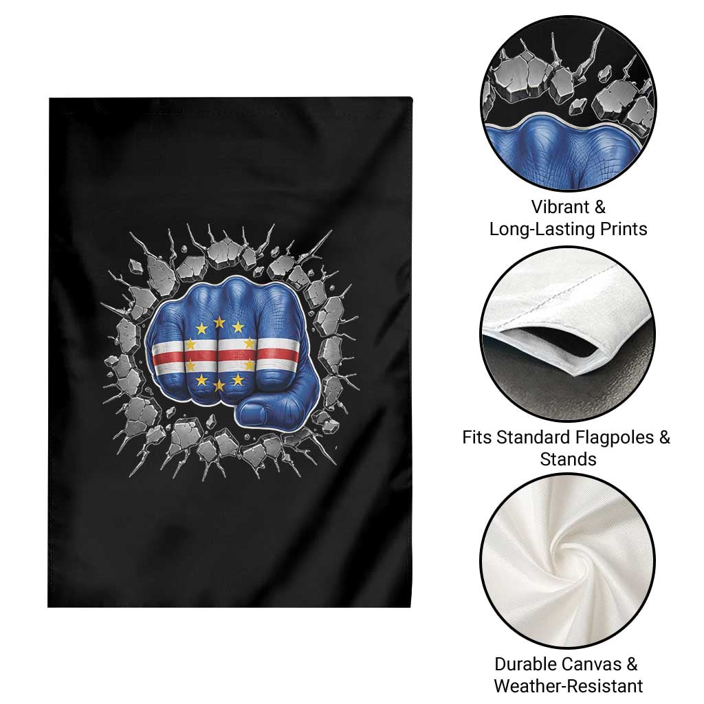 Cape Verde Flag Fist Power Stone Wall Break Graphic Garden Flag Cabo Verde Strong Roots National Pride