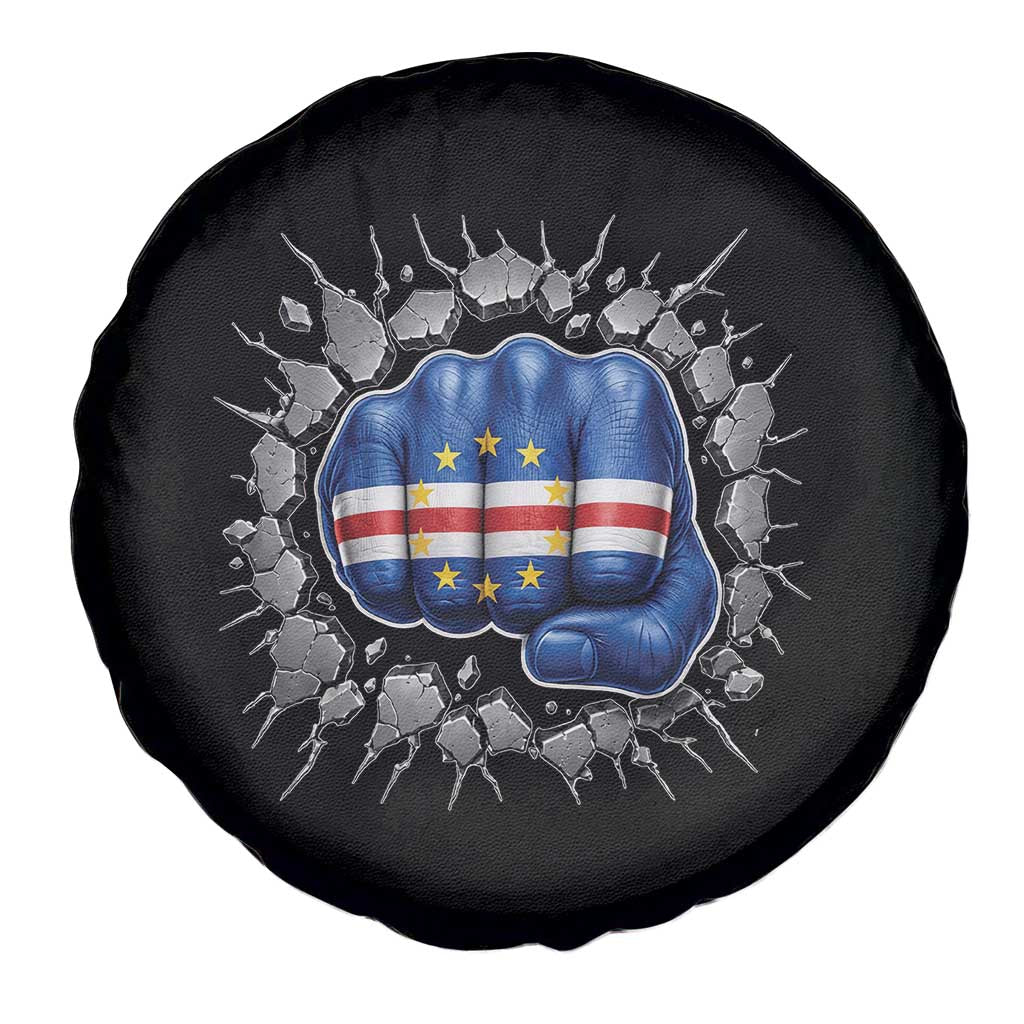 Cape Verde Flag Fist Power Stone Wall Break Graphic Spare Tire Cover Cabo Verde Strong Roots National Pride