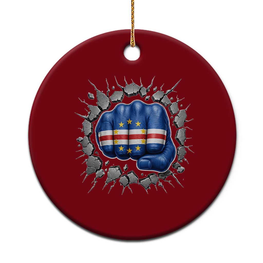 Cape Verde Flag Fist Power Stone Wall Break Graphic Ceramic Ornament Cabo Verde Strong Roots National Pride