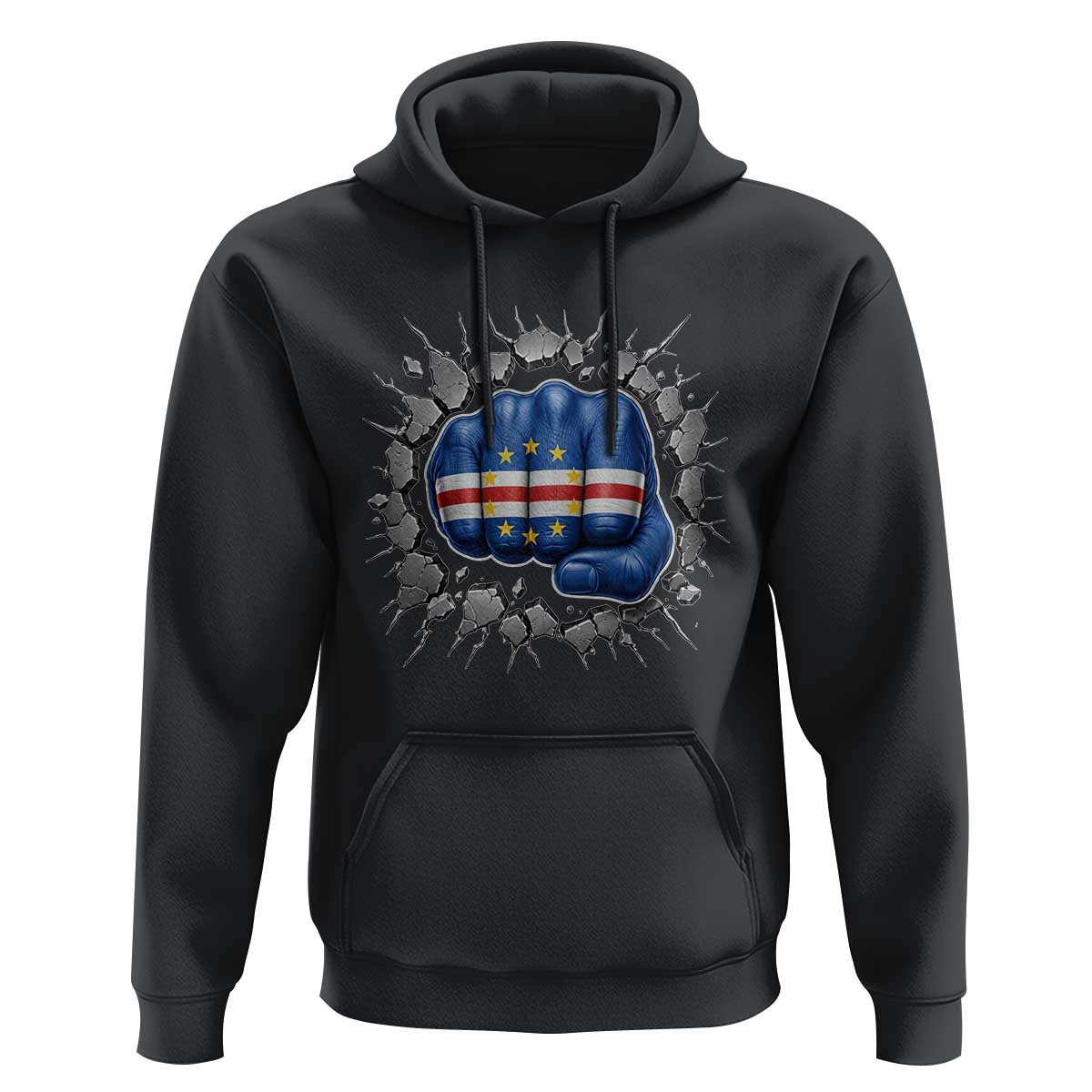 Cape Verde Flag Fist Power Stone Wall Break Graphic Hoodie Cabo Verde Strong Roots National Pride