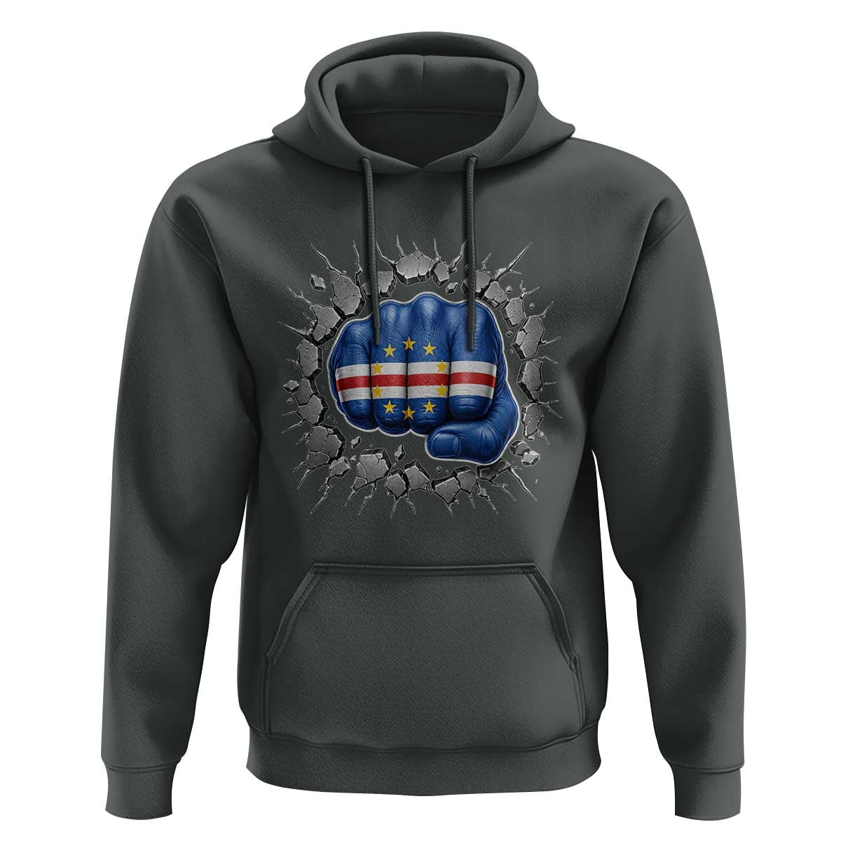 Cape Verde Flag Fist Power Stone Wall Break Graphic Hoodie Cabo Verde Strong Roots National Pride