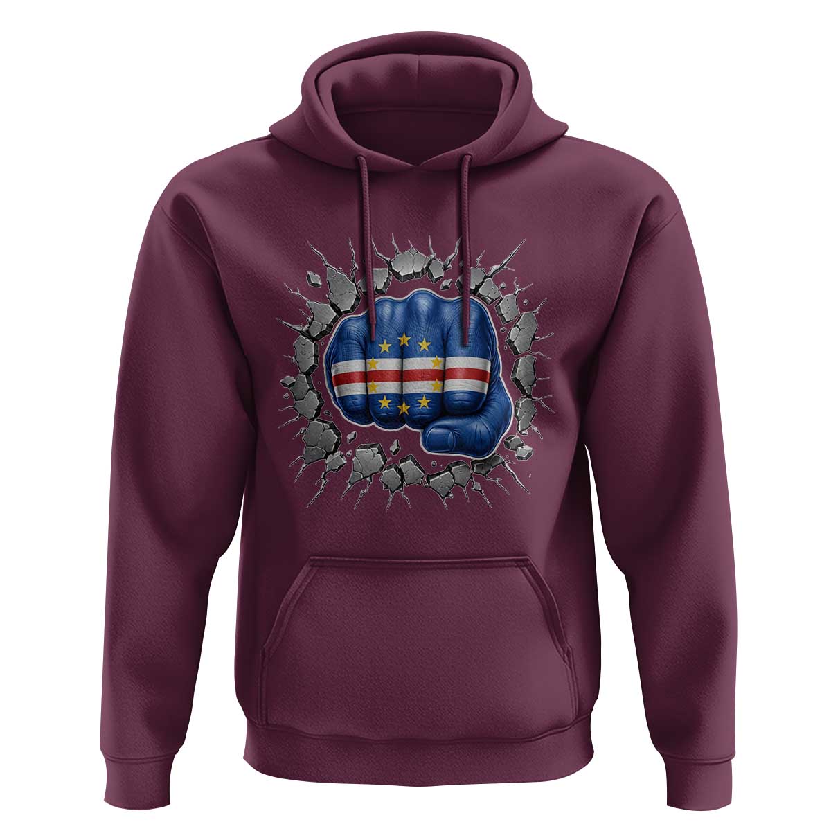 Cape Verde Flag Fist Power Stone Wall Break Graphic Hoodie Cabo Verde Strong Roots National Pride