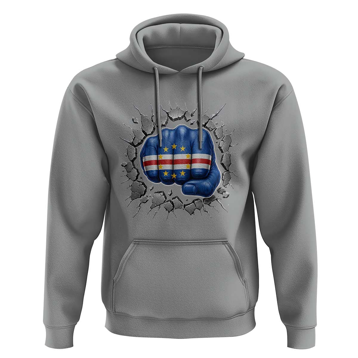 Cape Verde Flag Fist Power Stone Wall Break Graphic Hoodie Cabo Verde Strong Roots National Pride