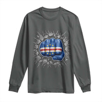Cape Verde Flag Fist Power Stone Wall Break Graphic Long Sleeve Shirt Cabo Verde Strong Roots National Pride