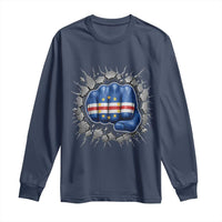 Cape Verde Flag Fist Power Stone Wall Break Graphic Long Sleeve Shirt Cabo Verde Strong Roots National Pride