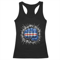 Cape Verde Flag Fist Power Stone Wall Break Graphic Racerback Tank Top Cabo Verde Strong Roots National Pride