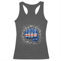 Cape Verde Flag Fist Power Stone Wall Break Graphic Racerback Tank Top Cabo Verde Strong Roots National Pride