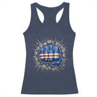 Cape Verde Flag Fist Power Stone Wall Break Graphic Racerback Tank Top Cabo Verde Strong Roots National Pride