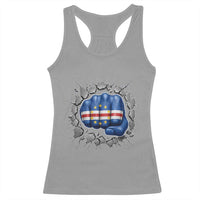 Cape Verde Flag Fist Power Stone Wall Break Graphic Racerback Tank Top Cabo Verde Strong Roots National Pride