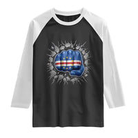 Cape Verde Flag Fist Power Stone Wall Break Graphic Raglan Shirt Cabo Verde Strong Roots National Pride