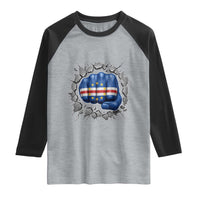 Cape Verde Flag Fist Power Stone Wall Break Graphic Raglan Shirt Cabo Verde Strong Roots National Pride