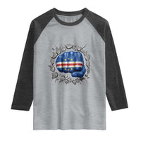 Cape Verde Flag Fist Power Stone Wall Break Graphic Raglan Shirt Cabo Verde Strong Roots National Pride
