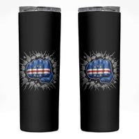 Cape Verde Flag Fist Power Stone Wall Break Graphic Skinny Tumbler Cabo Verde Strong Roots National Pride
