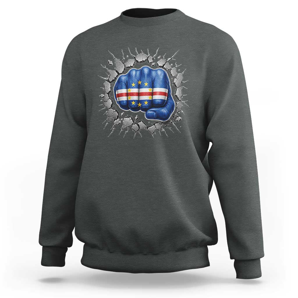 Cape Verde Flag Fist Power Stone Wall Break Graphic Sweatshirt Cabo Verde Strong Roots National Pride