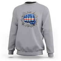 Cape Verde Flag Fist Power Stone Wall Break Graphic Sweatshirt Cabo Verde Strong Roots National Pride