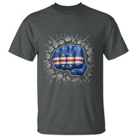 Cape Verde Flag Fist Power Stone Wall Break Graphic T Shirt Cabo Verde Strong Roots National Pride