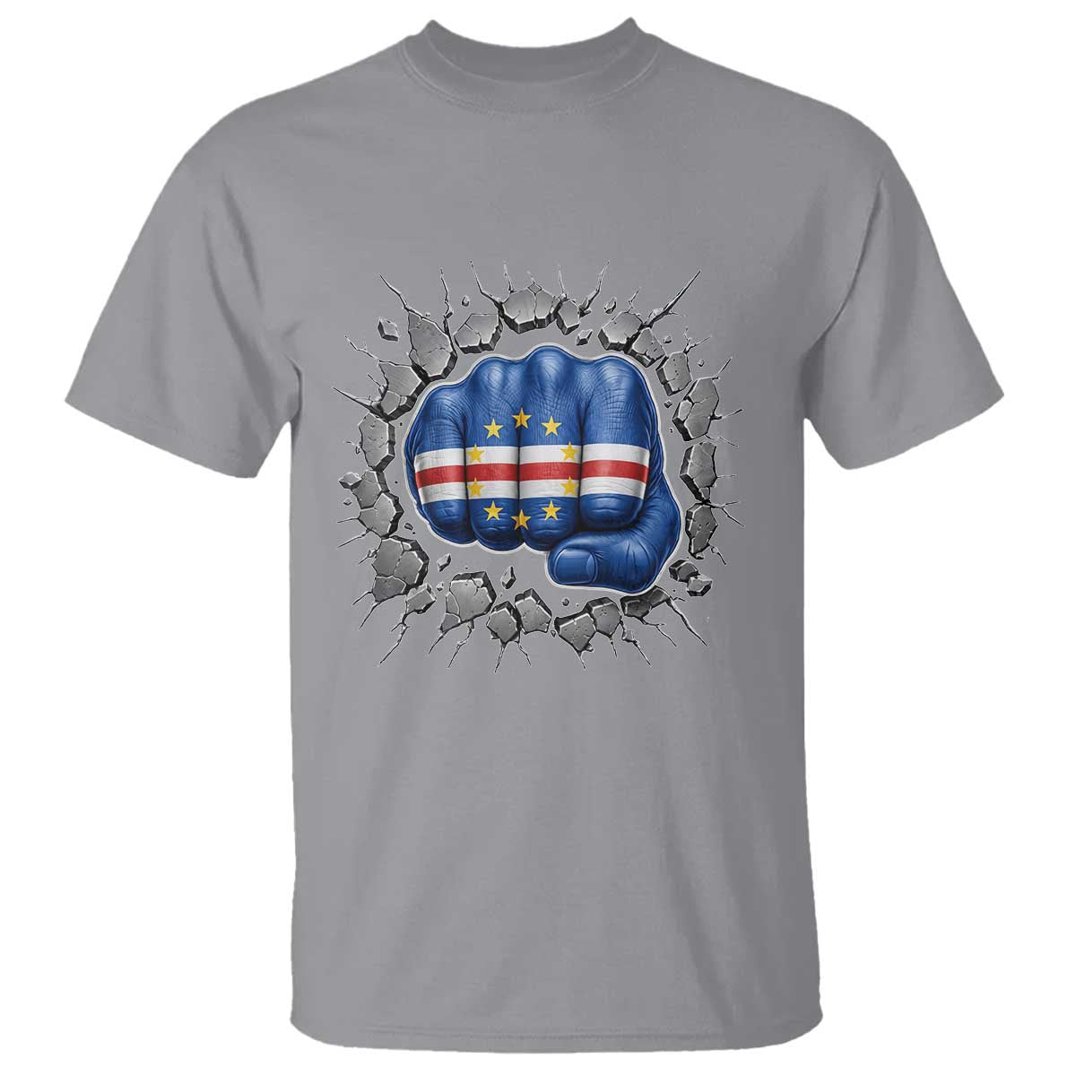 Cape Verde Flag Fist Power Stone Wall Break Graphic T Shirt Cabo Verde Strong Roots National Pride