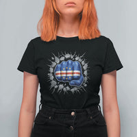 Cape Verde Flag Fist Power Stone Wall Break Graphic T Shirt For Women Cabo Verde Strong Roots National Pride