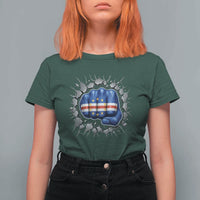 Cape Verde Flag Fist Power Stone Wall Break Graphic T Shirt For Women Cabo Verde Strong Roots National Pride