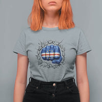 Cape Verde Flag Fist Power Stone Wall Break Graphic T Shirt For Women Cabo Verde Strong Roots National Pride