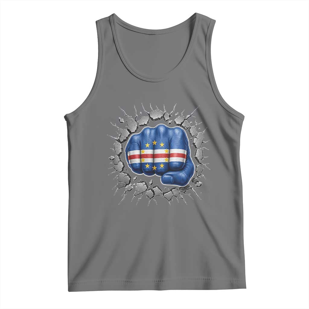 Cape Verde Flag Fist Power Stone Wall Break Graphic Tank Top Cabo Verde Strong Roots National Pride