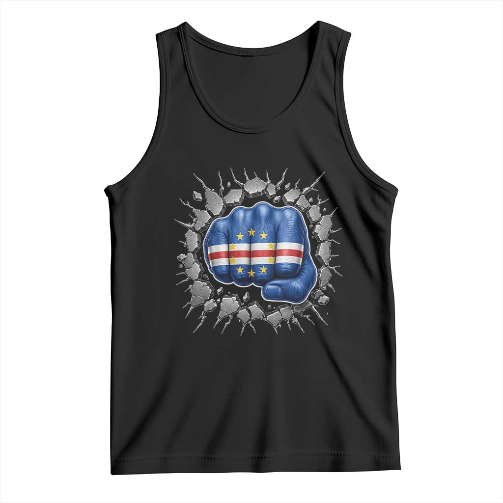 Cape Verde Flag Fist Power Stone Wall Break Graphic Tank Top Cabo Verde Strong Roots National Pride