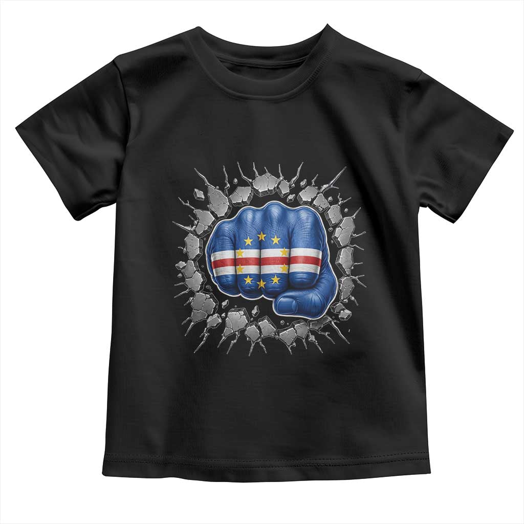 Cape Verde Flag Fist Power Stone Wall Break Graphic Toddler T Shirt Cabo Verde Strong Roots National Pride