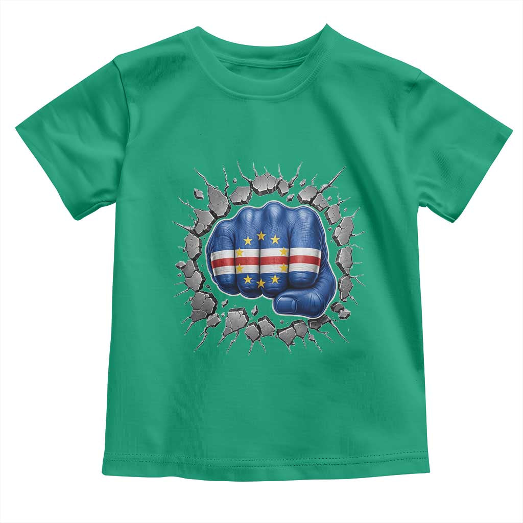 Cape Verde Flag Fist Power Stone Wall Break Graphic Toddler T Shirt Cabo Verde Strong Roots National Pride
