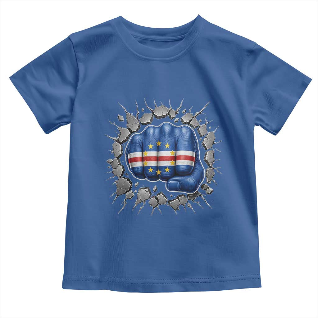 Cape Verde Flag Fist Power Stone Wall Break Graphic Toddler T Shirt Cabo Verde Strong Roots National Pride
