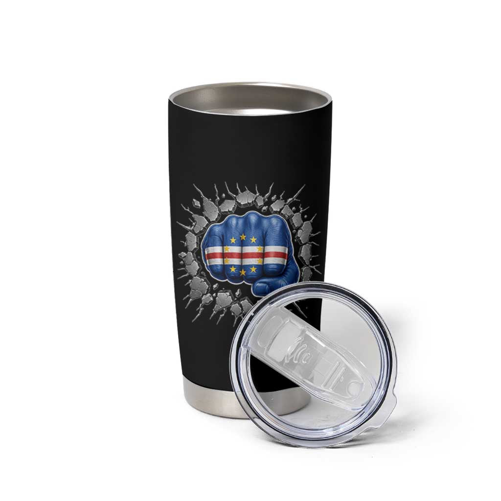 Cape Verde Flag Fist Power Stone Wall Break Graphic Tumbler Cup Cabo Verde Strong Roots National Pride