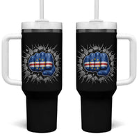 Cape Verde Flag Fist Power Stone Wall Break Graphic Tumbler With Handle Cabo Verde Strong Roots National Pride