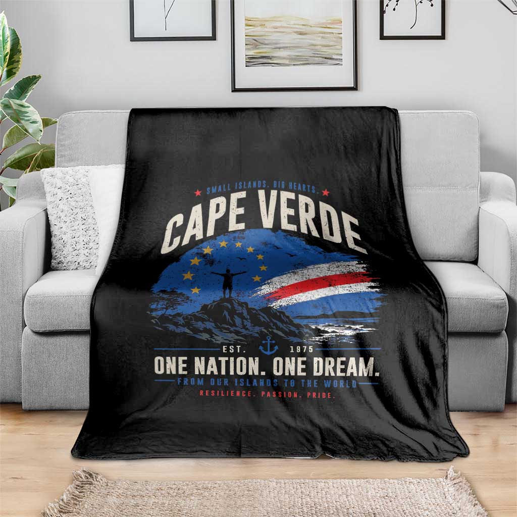 Cape Verde Small Islands Big Hearts Pride Throw Blanket Cabo Verde One Nation One Dream Distressed Flag