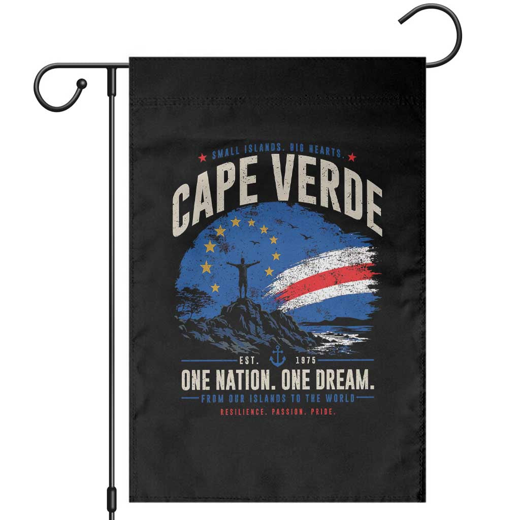 Cape Verde Small Islands Big Hearts Pride Garden Flag Cabo Verde One Nation One Dream Distressed Flag