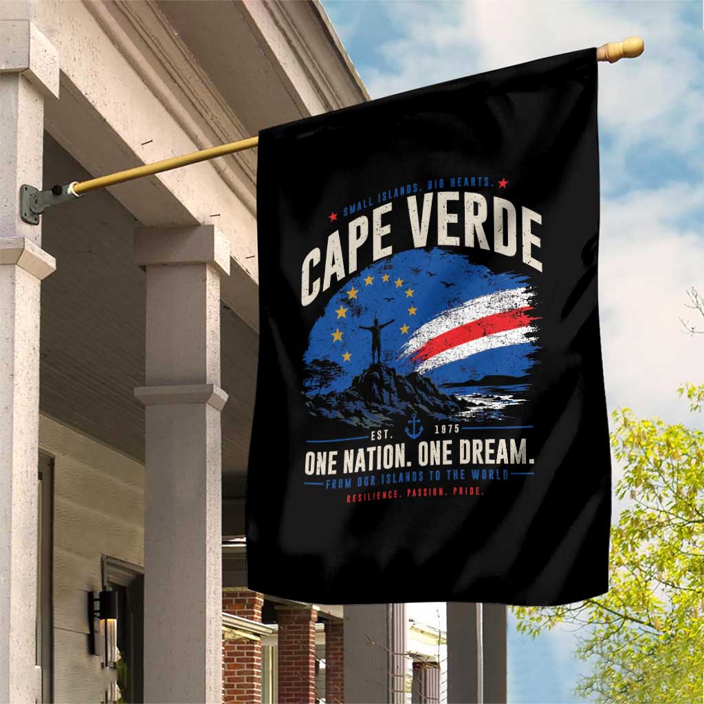 Cape Verde Small Islands Big Hearts Pride Garden Flag Cabo Verde One Nation One Dream Distressed Flag