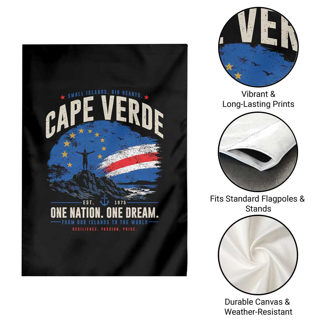 Cape Verde Small Islands Big Hearts Pride Garden Flag Cabo Verde One Nation One Dream Distressed Flag