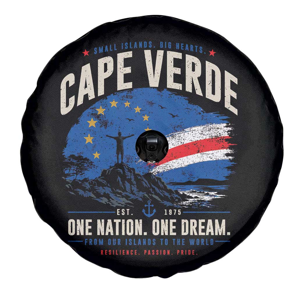 Cape Verde Small Islands Big Hearts Pride Spare Tire Cover Cabo Verde One Nation One Dream Distressed Flag