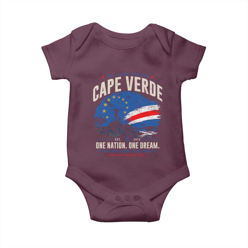 Cape Verde Small Islands Big Hearts Pride Baby Onesie Cabo Verde One Nation One Dream Distressed Flag
