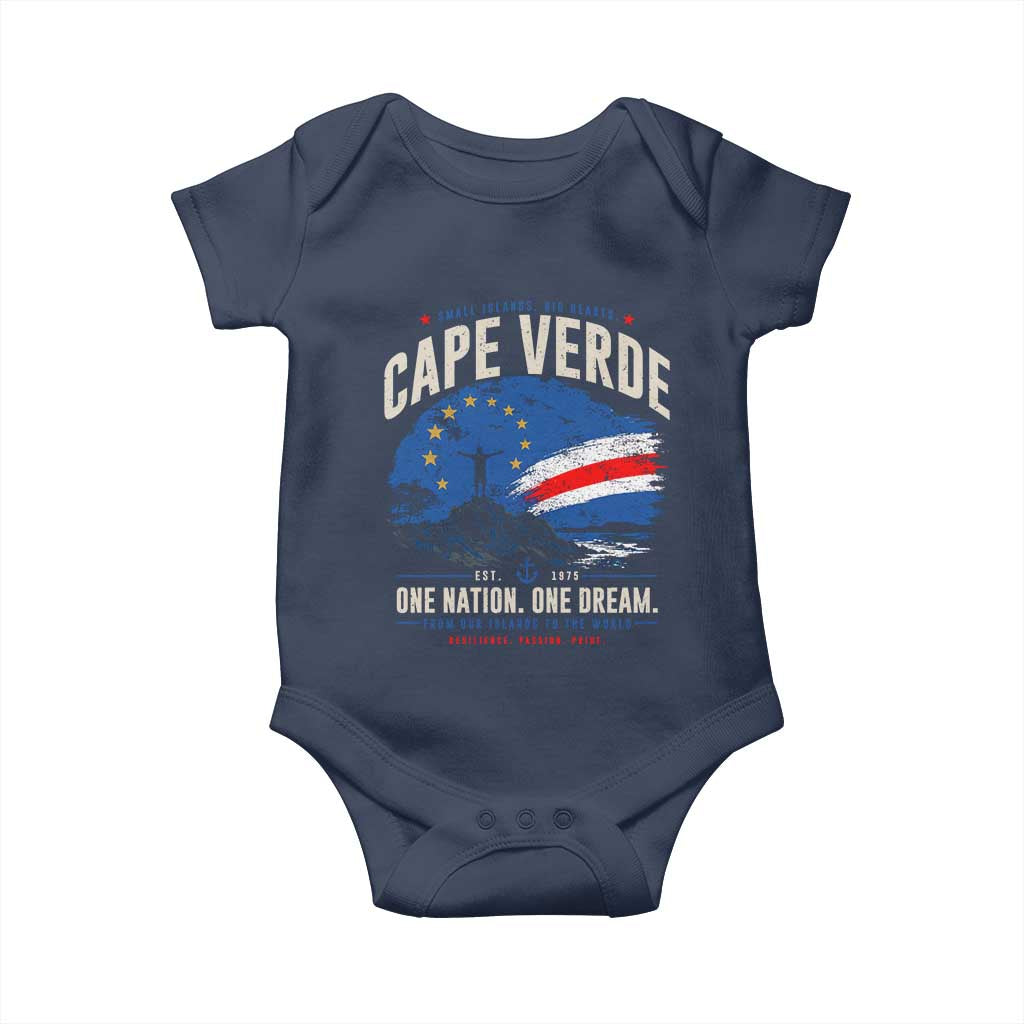 Cape Verde Small Islands Big Hearts Pride Baby Onesie Cabo Verde One Nation One Dream Distressed Flag