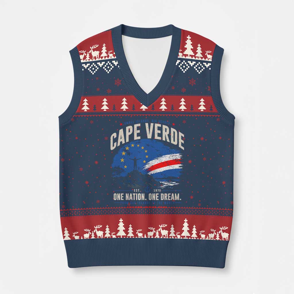 Cape Verde Small Islands Big Hearts Pride V-Neck Knit Sweater Vest Cabo Verde One Nation One Dream Distressed Flag