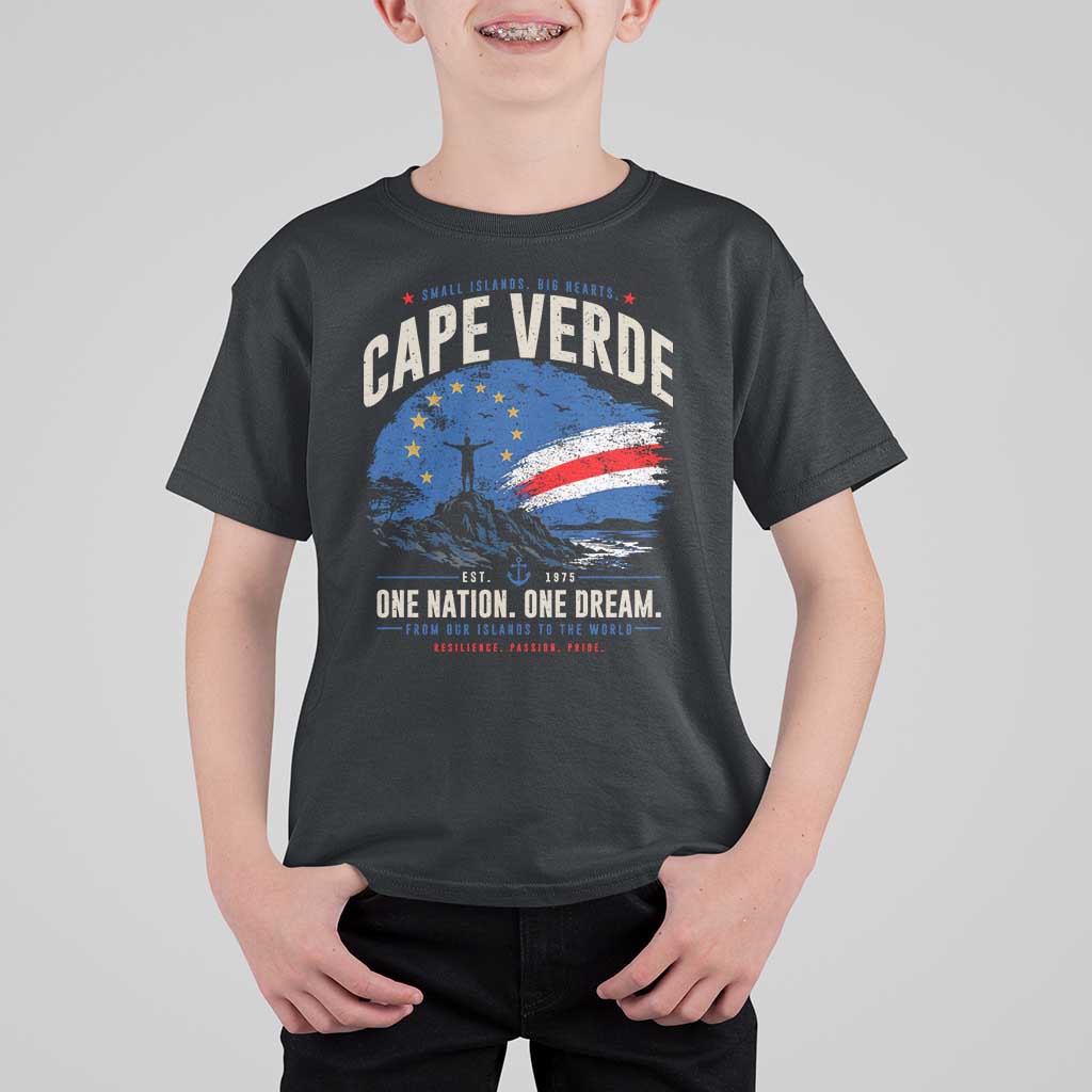 Cape Verde Small Islands Big Hearts Pride T Shirt For Kid Cabo Verde One Nation One Dream Distressed Flag