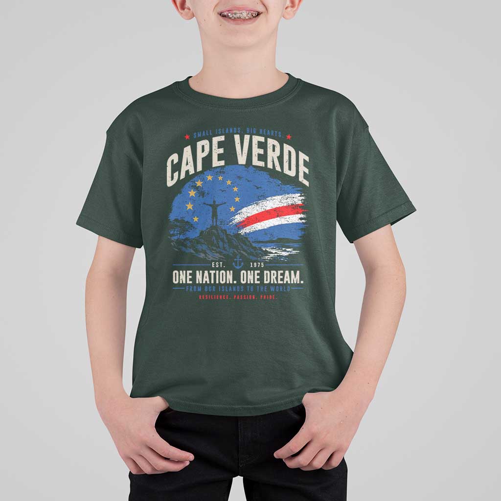 Cape Verde Small Islands Big Hearts Pride T Shirt For Kid Cabo Verde One Nation One Dream Distressed Flag